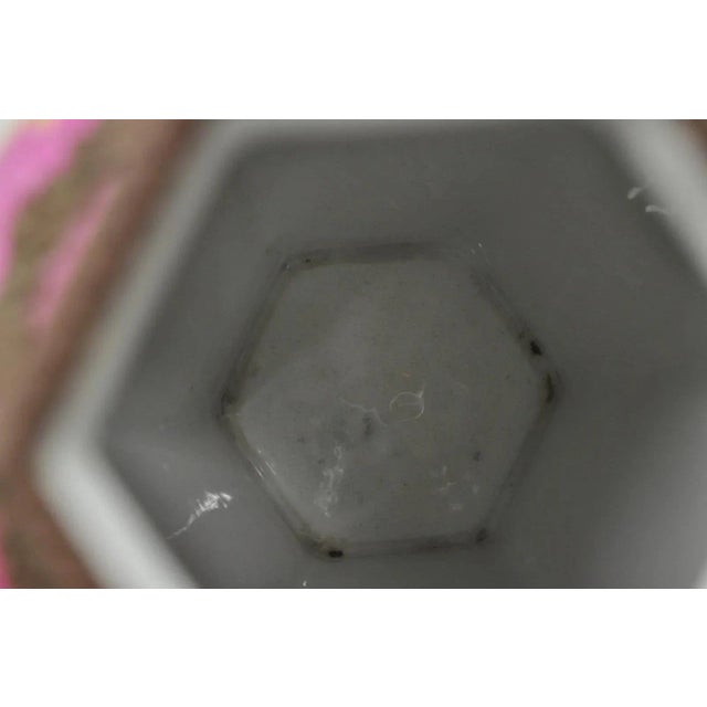 Pink Antique Chinoiserie Pink French Porcelain German Ormulu Bird Painted Vase For Sale - Image 8 of 11