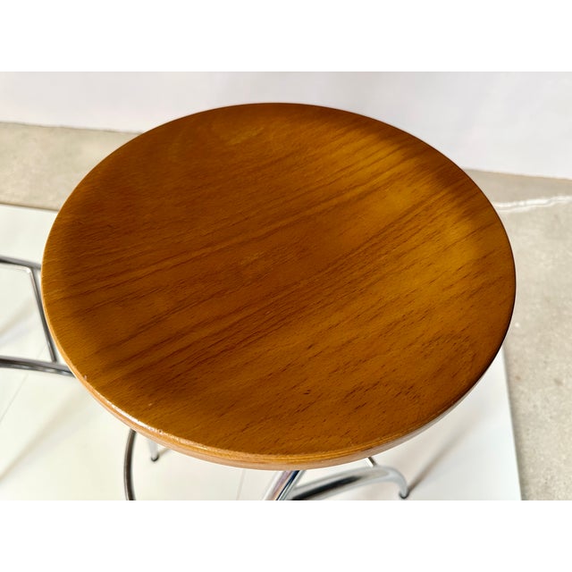 Wood Postmodern Chromed Steel and Beech Bar Stools, Italy, 1990s, Set of 2 For Sale - Image 7 of 11