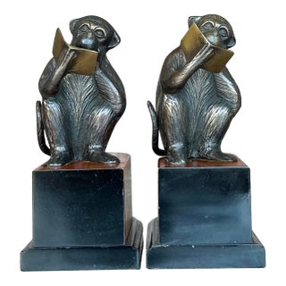 Vintage Boho Patinated Monkey Bookends - A Pair For Sale