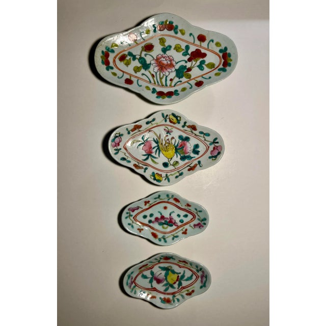 Set of 4 Chinese Republic Period Famille Rose Porcelain Raised Footed Altar Dishes Very good original condition! No chips...