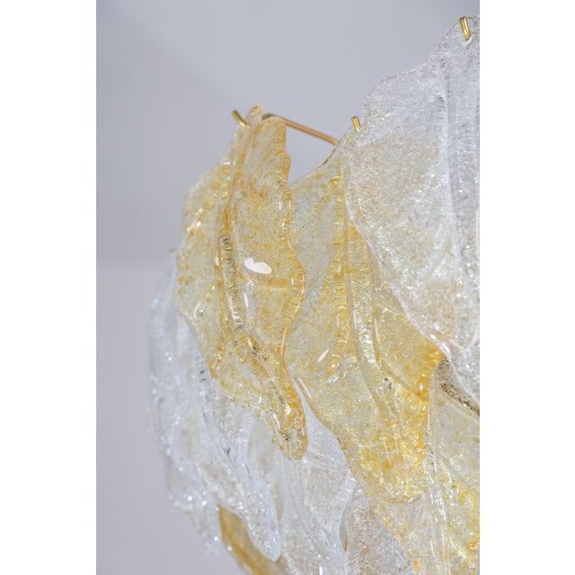 1970s Art Deco Amazing Large Size Murano Glass Clear and Orange Leaves Chandelier For Sale - Image 12 of 12