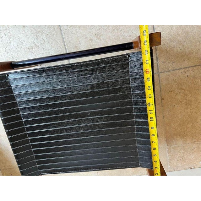 Late 20th Century Vintage Vinyl Sling Wood Walnut Ottoman For Sale In Washington DC - Image 6 of 10