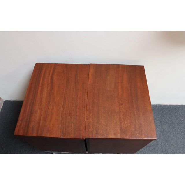 Wood Pair of Mid-Century Modern Stained Mahogany and Brass Two-Drawer Nightstands For Sale - Image 7 of 18