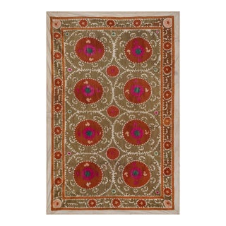 Decorative Suzani Embroidery | Olive Green Living Room Wall Hanging 6'11'' X 10'3'' For Sale