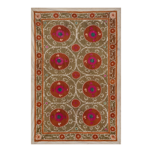 Decorative Suzani Embroidery | Olive Green Living Room Wall Hanging 6'11'' X 10'3''