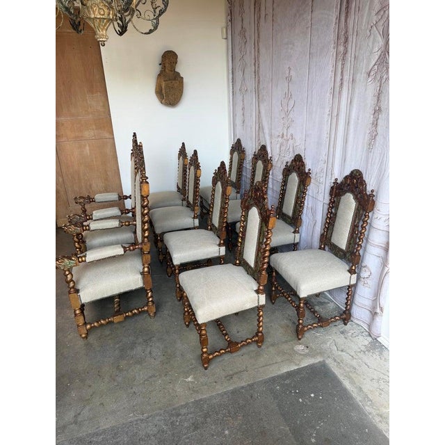 Set of 10 Chairs Italian Renaissance Revival Polychrome Giltwood Dining Chairs For Sale In Los Angeles - Image 6 of 18