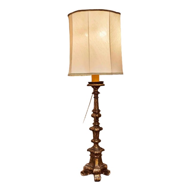 Baroque Wooden Candlestick Table Lamp For Sale