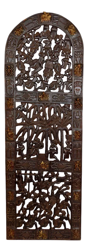 Carved and Bronze Ornamented Monoxyle Bamoun Chief Door, Cameroon, 20th Century