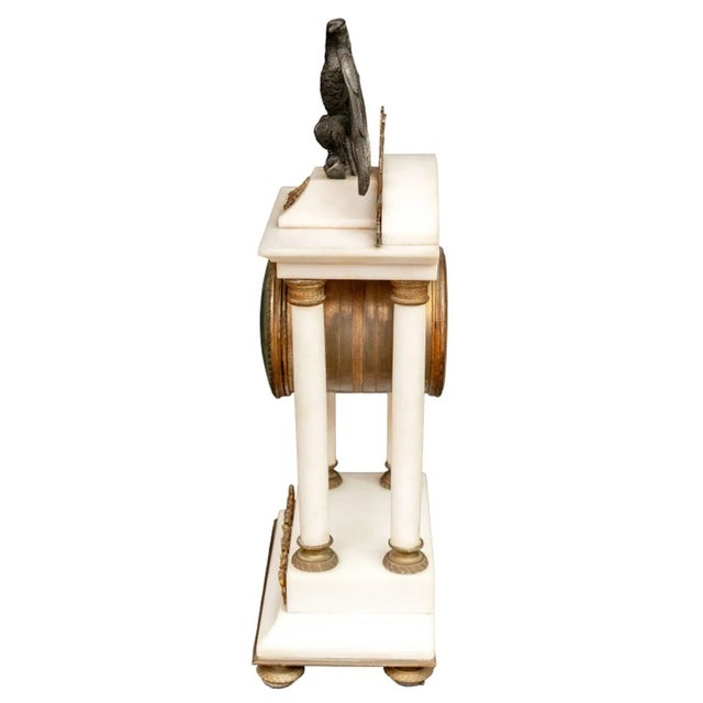 French Empire Style Gilt Metal and Marble Clock For Sale - Image 4 of 5