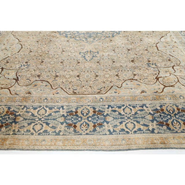 Blue Fine Antique Persian Tabriz Handmade Wool Rug For Sale - Image 8 of 8