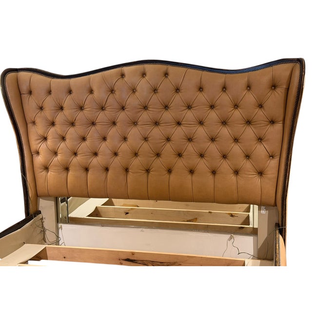 French Ralph Lauren Louis XVI Chesterfield Leather Tufted Wingback King Bed For Sale - Image 3 of 3