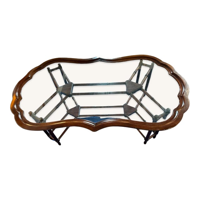 1960s Kittinger Removable Glass Top Mahogany Coffee Table For Sale