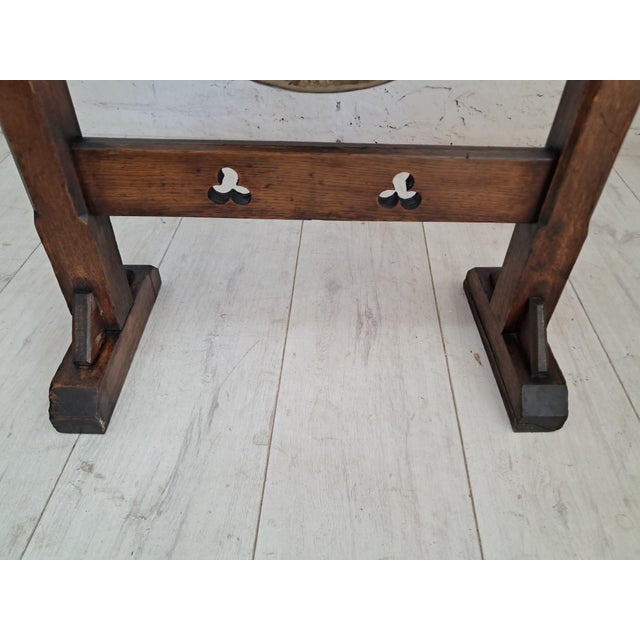 Antique Gothic Revival Oak Freestanding Dinner Gong in Silvered Brass, 1800s For Sale - Image 11 of 13