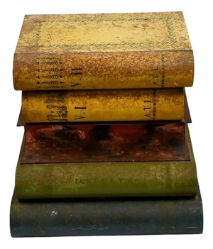 Vintage Italian Tole Stacked Books End Table With Hand-Painted Faux Book Design - Metal