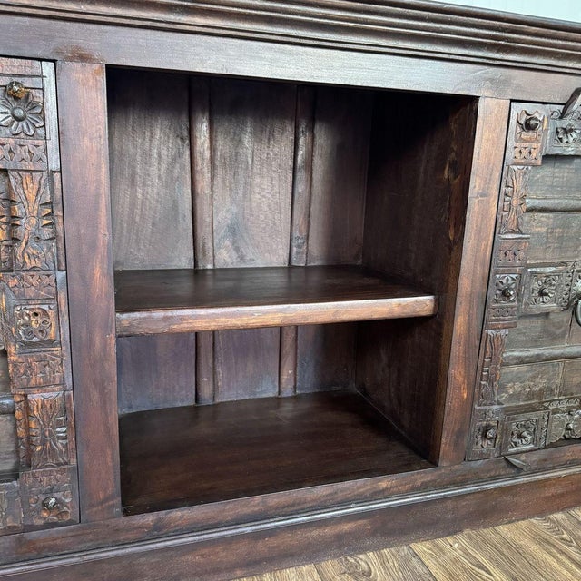 Wood Vintage Hand-Carved Solid Wood Credenza, Sideboard, or Media Console For Sale - Image 7 of 16