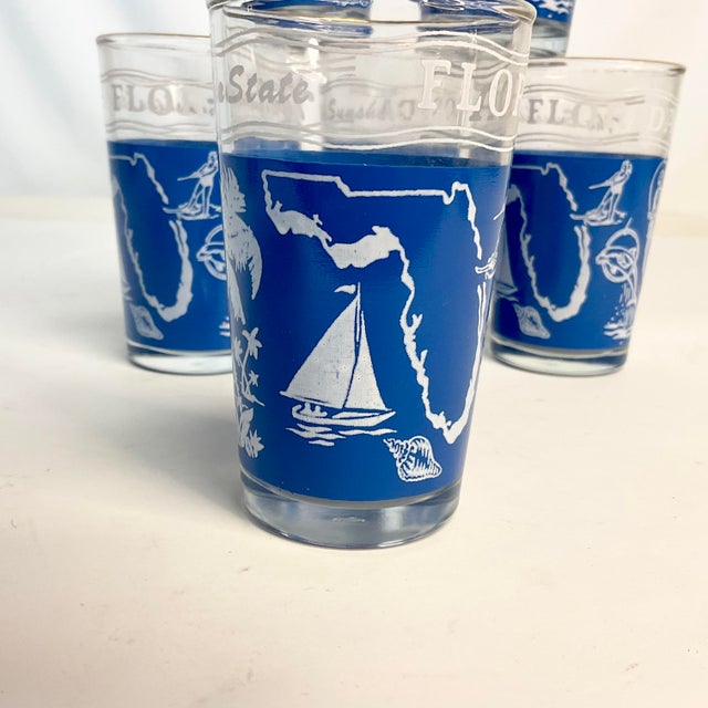 Royal Blue 1970s Vintage Palm Beach Coastal Chic Florida Whiskey Glasses - Set of 6. For Sale - Image 8 of 8