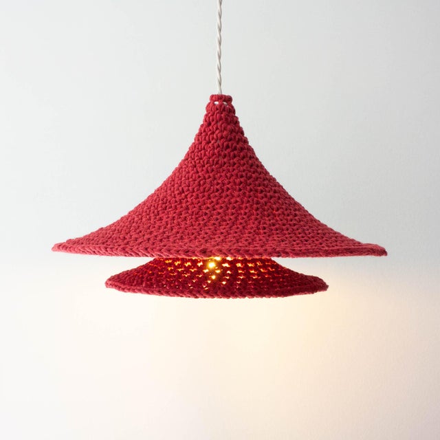 Small Red Layers Handmade Crochet Lamp by Com Raiz For Sale - Image 4 of 12
