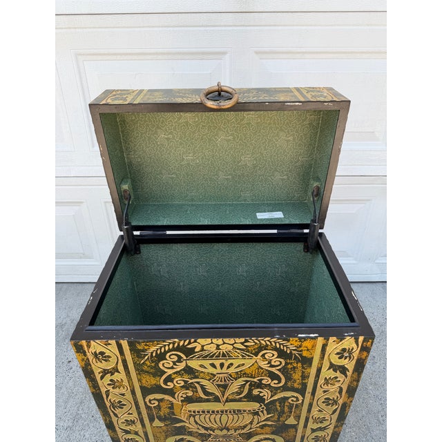 Late 20th Century Neoclassical Style Black and Gilt Decorated Urn Motif Storage Chest For Sale - Image 11 of 12