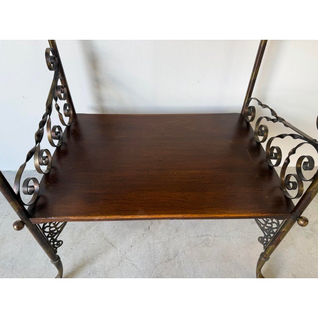 Antique Victorian Oak Wood and Brass Two-Tier Accent Table With Twisted Gallery For Sale In Miami - Image 6 of 12