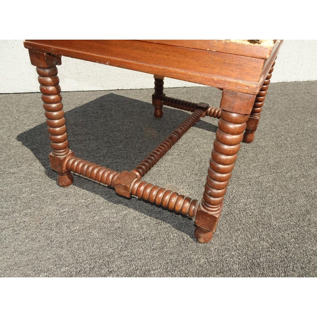 Vintage French Tan Floral Tapestry Bench Stool Decorative Nails & Bobbin Legs For Sale - Image 9 of 12