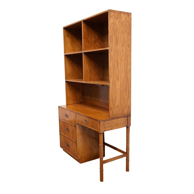 DIXIE FURNITURE Campaigner Collection Walnut 46" Student Writing Desk w. Bookcase Hutch Top 767-532 / 767-543 78.5" High...