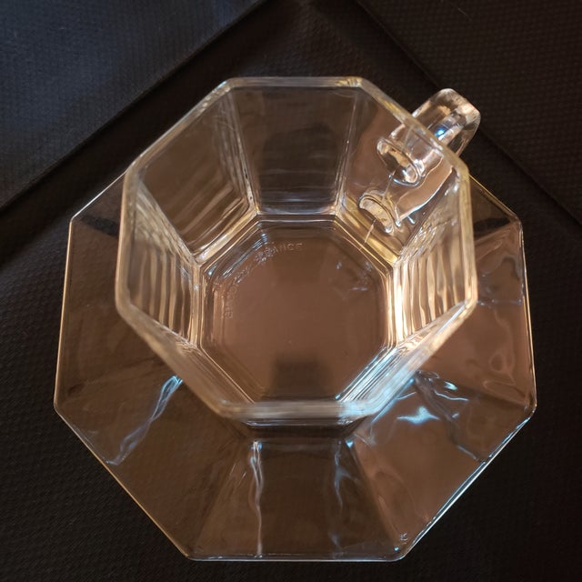 1980s Arcoroc France Octime, Octagonal Clear Glass Cup & Saucer Sets- 24 Pieces For Sale - Image 4 of 4