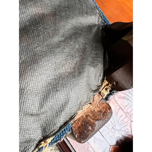 Early 20th Century Antique Victorian Style Balloon Back Carved Mahogany Needlepoint Open Armchair For Sale - Image 10 of 10