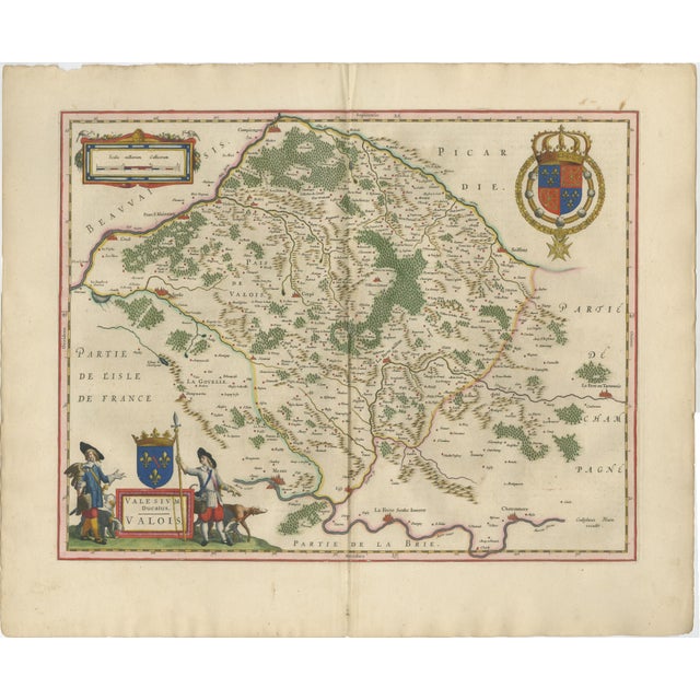 Antique Map of Valois, Picardy France – Blaeu Hand Colored c.1642 : A highly decorative and historically significant 17th-...