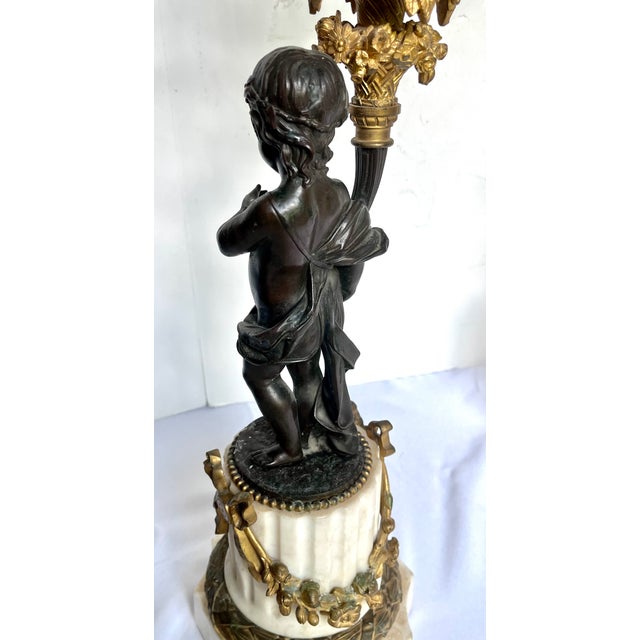 Late 19th Century 19th Century French Louis XVI Style Figural Bronze and Marble Candelabra - A Pair For Sale - Image 5 of 18