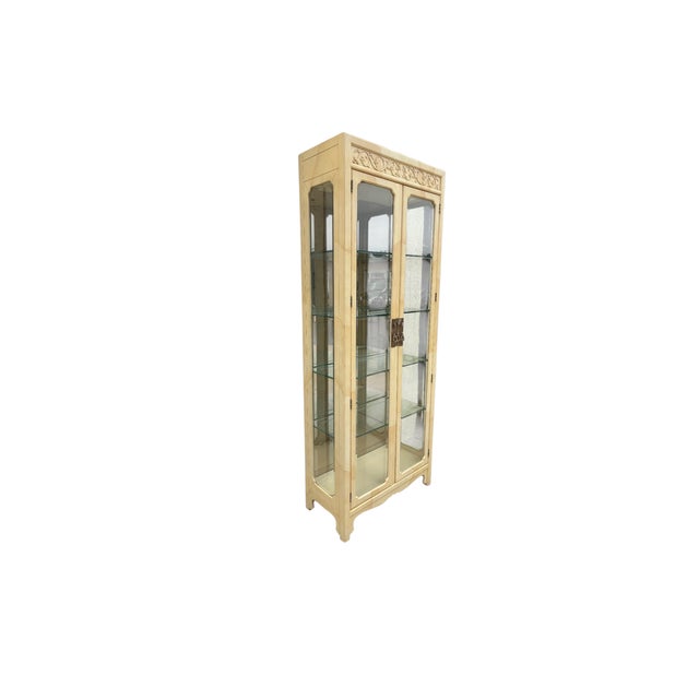 Henredon Vintage Henredon Faux Goatskin Pan Asian Campaign Curio Cabinet Hutch Display B For Sale - Image 4 of 18