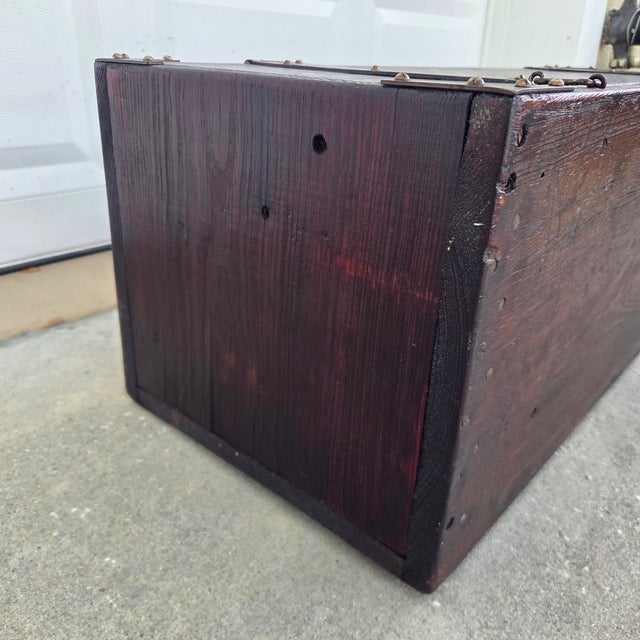 Brown Antique Old-Growth Curly Pine Blanket Chest W/ Hand-Forged Iron Strap Hinges, C. 1880 For Sale - Image 8 of 10