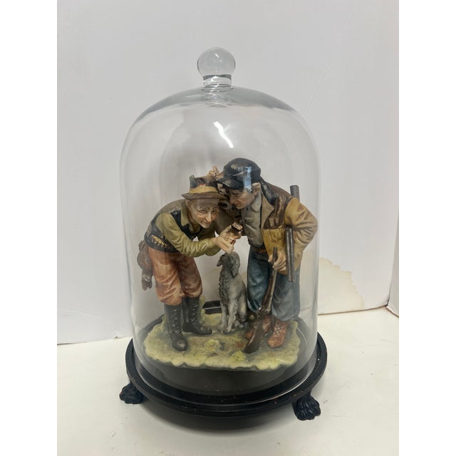 Vintage Large Capodimonte Porcelain Figurine of Rabbit Hunters With Dog For Sale - Image 9 of 10