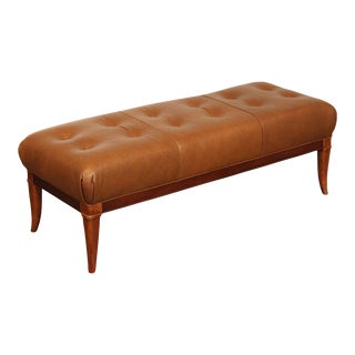 Brown Tufted Leather Window Bench For Sale