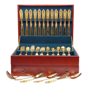 1990s Baroque by Godinger Gold Plated 65-Pc Flatware Set (Service for 12 With Serving Pieces and Chest) Vintage