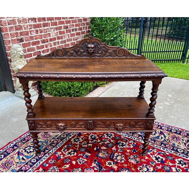 Antique French Sideboard Server Console Sofa Table Barley Twist Tiger Oak 19c For Sale - Image 4 of 12