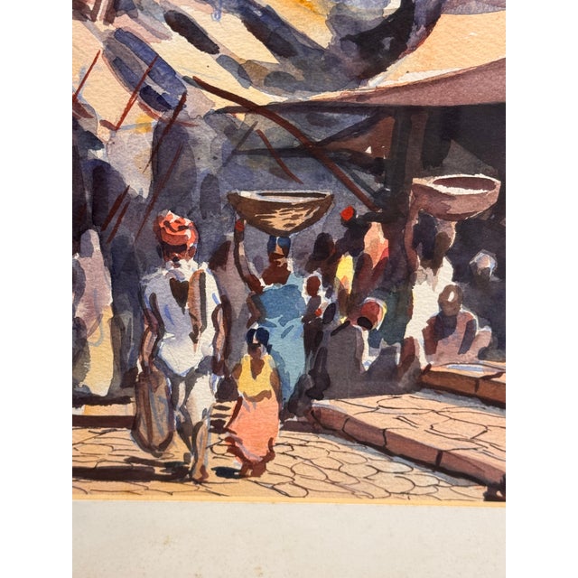 G. D. Thyaga Raj Street Scene, a Bundi Original Watercolor Painting, Circa 1968 For Sale - Image 9 of 12