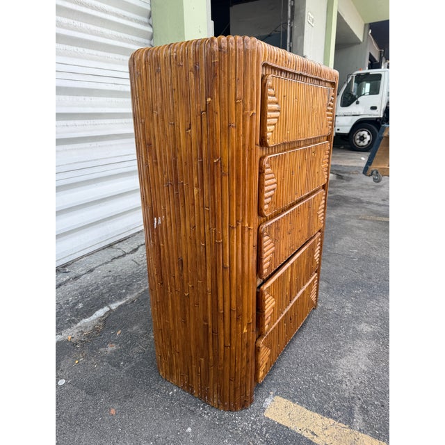 Gabriella Crespi 1970's Waterfall Rattan Tall 5 Drawer Chest Manner of Gabriela Crespi For Sale - Image 4 of 13