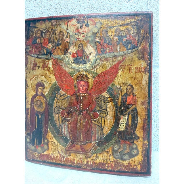 This antique early 19th century Russian icon depicting Sophia, the Holy Wisdom of God is a beautifully hand-painted piece...