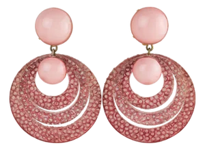 Cilea Paris Powder Pink Resin Clip Earrings Dangle Multi-Rings