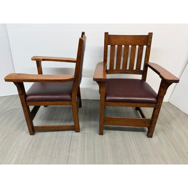 Arts & Crafts Mission Style Arm Chairs, Pair For Sale In San Francisco - Image 6 of 12