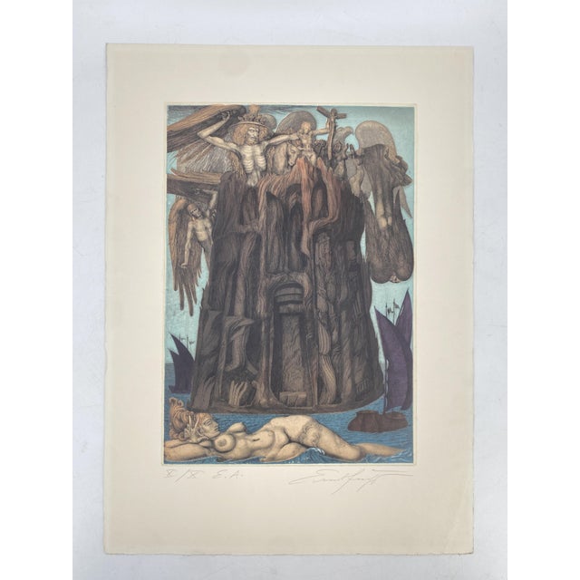 Ernst Fuchs, The Prison of Icarus, 1975, Aquatint Etching For Sale - Image 13 of 13