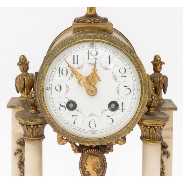 French Louis XVI Style Marble and Bronze Clock and Candelabra Set, Late 19th Century For Sale - Image 3 of 18