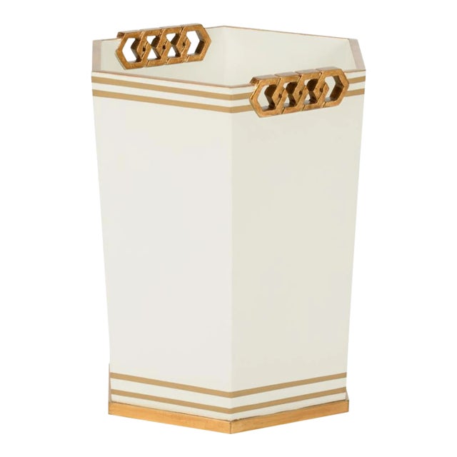 Oliver Wastebasket - White/Gold For Sale