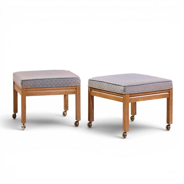 Mid-Century Modern Founders Style Mid Century Oak Rolling Upholstered Stools - Pair For Sale - Image 3 of 11