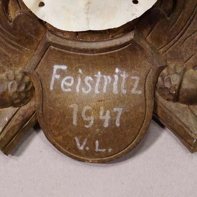 Rustic Black Forest Vintage Deer Trophy on Carved Plaque 1947 For Sale - Image 3 of 6