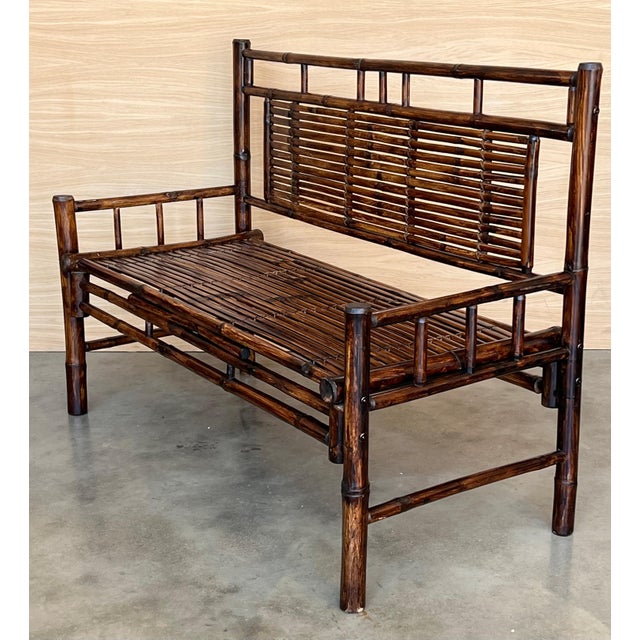 Mid-Century Modern Mid 20th Century High backrest Bamboo Bench with leather ligatures in Style of Edizioni Molto For Sale - Image 3 of 18