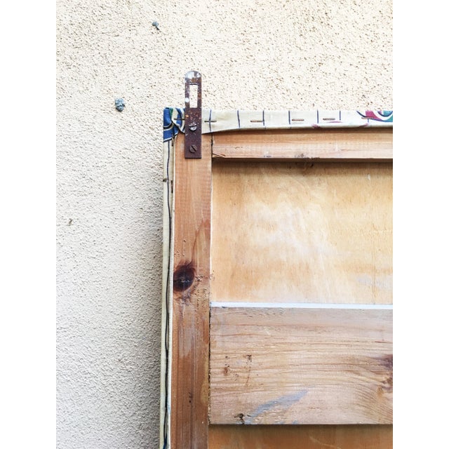 Beige Mid-Century Floral Vinyl Coat Panel with 4 Brass Hooks, 1950s For Sale - Image 8 of 15