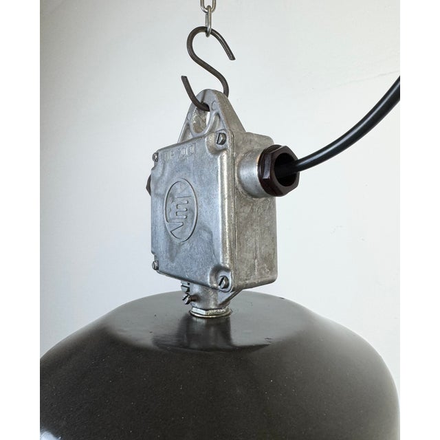 Large Industrial Black Enamel Pendant Lamp from Elektrosvit, 1960s For Sale - Image 10 of 17