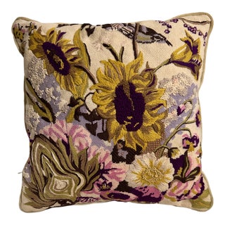 Vintage California Flora and Fauna Needlepoint Pillow For Sale