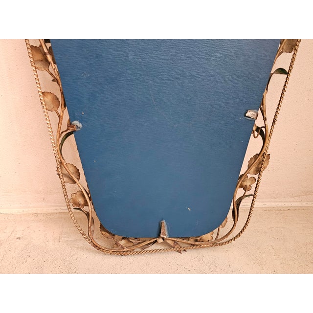 Metal Italian Hand-Painted Floral Wrought Iron Mirror with Ribbon Motif, 1950s For Sale - Image 7 of 10